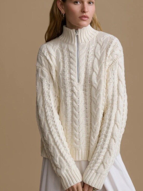 Jenni Kayne Sweaters - Jenni Kayne Cotton Cable-Knit Zip Sweater In Cream | Size Large